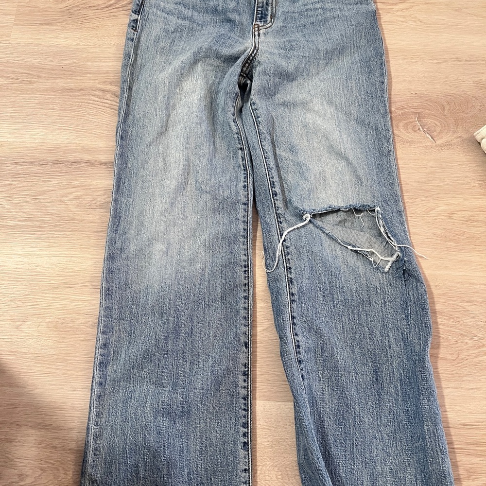 Classic Blue Distressed Women's Straight Leg Jeans